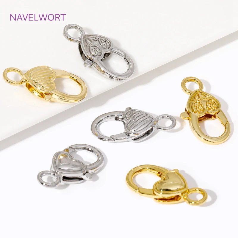 18K Gold Plated Brass Heart Shape Big Lobster Clasps With Closed Ring,Clasps For Bracelet,For Jewelry Making DIY Accessories