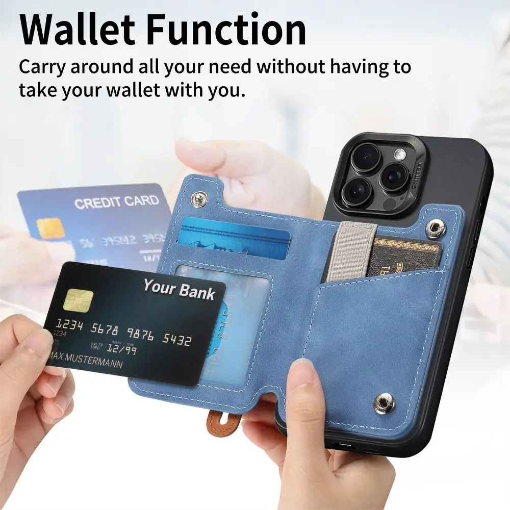 New Magnetic Phone Card Bag with Wrist Strap PU Leather Magsafe Wallet RFID Blocking Foldable Phone Card Holder