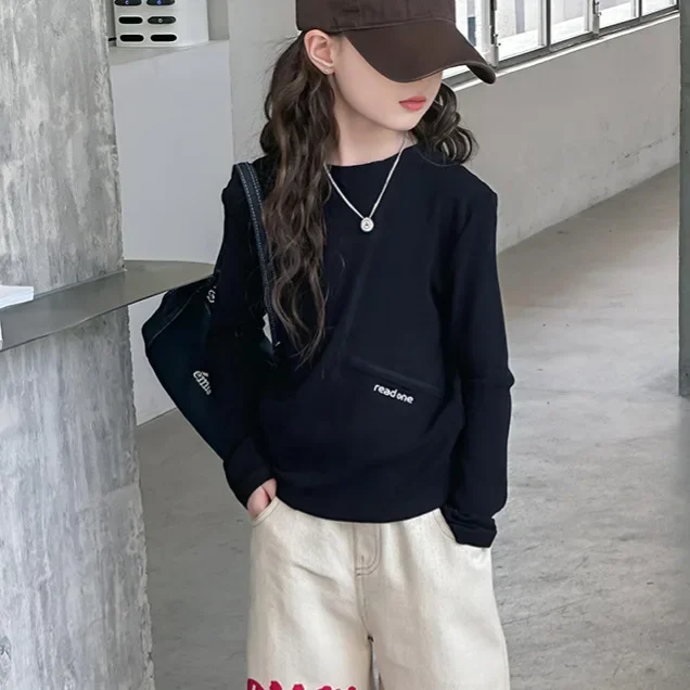 Mädchen Bluse 2024 Herbst Neue Kinder Kleidung Koreanische Baby Mädchen Ausländischen Design Sinn Slim-fit Basis Shirt Casual Einfache täglichen