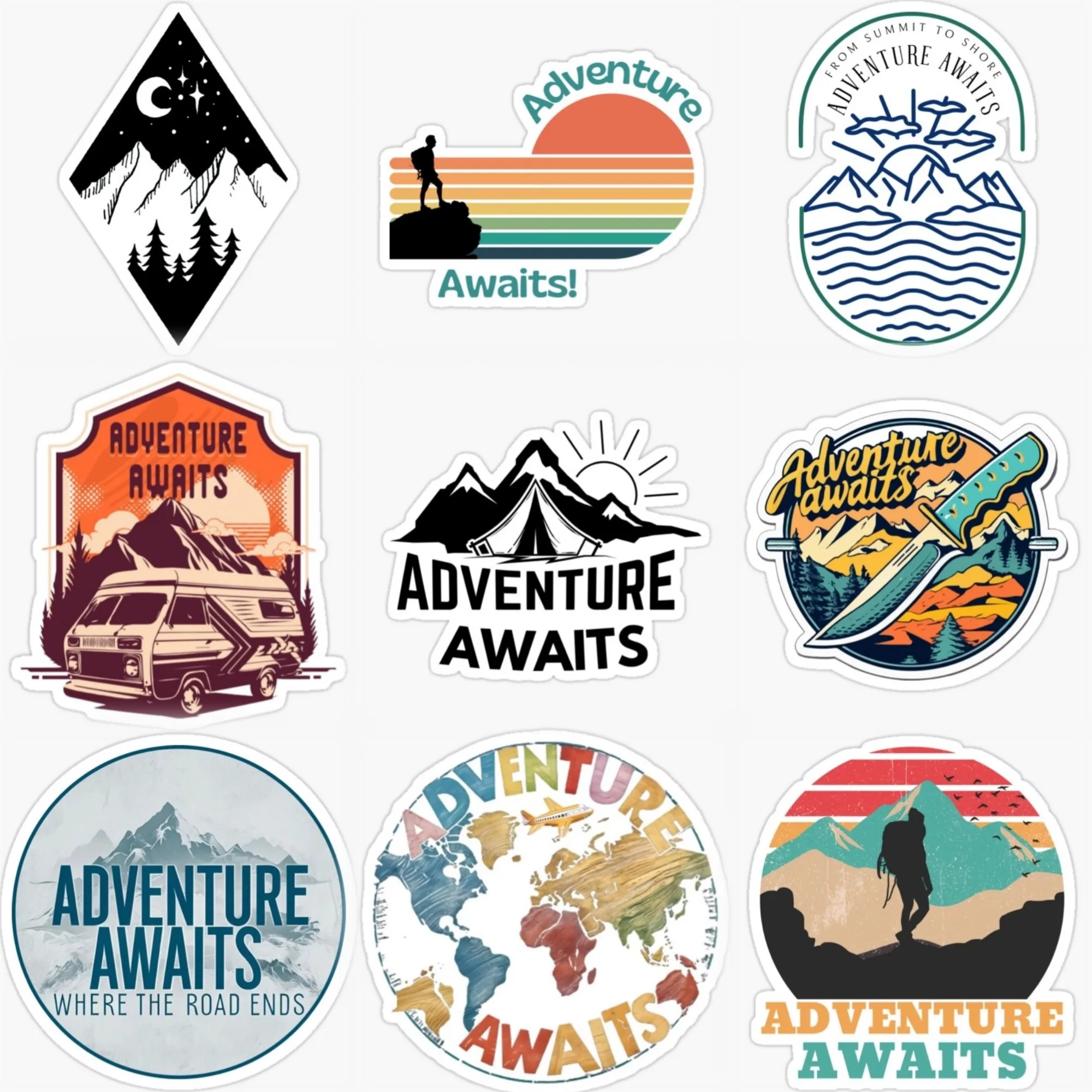 

Adventure Awaits Travel Mountain Creative PVC Sticker for Decorate Car Van Motorcycle Off-road Window Helmet Decal Accessories