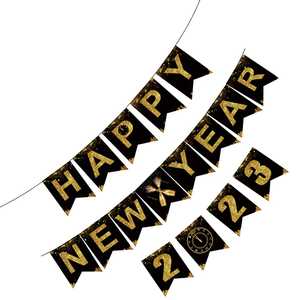 

New Year Flag Banner Supplies Hanging Decor Paper Scene Layout Props 2023 Happy Bunting PartyDecoration NewYearBunting