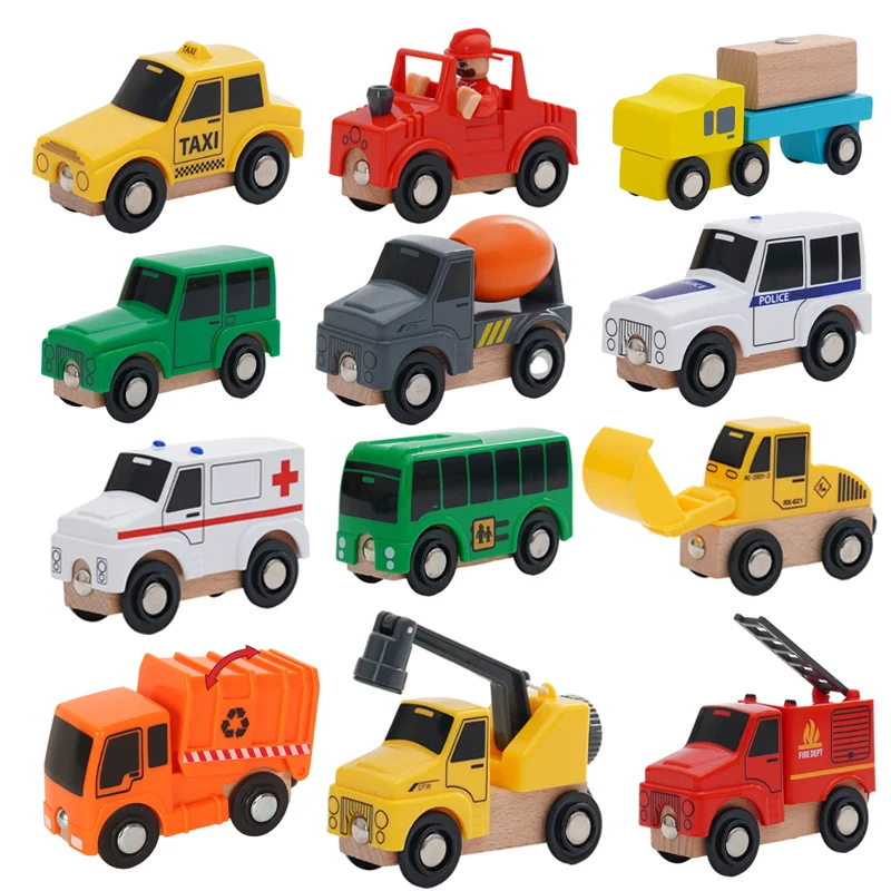 Neues multifunktionales magnetisches Auto-Landschaftsautospielzeug aus Holz für Kinder, kompatibel mit Thomas Wood Train Track