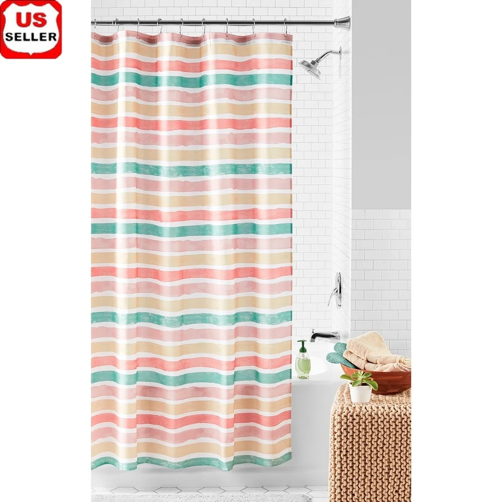 

Многоцветная занавеска для душа в акварельную полоску 72x72, полиэстер, водонепроницаемые, машинная стирка, декор для ванной комнаты, крючки в комплект не входят