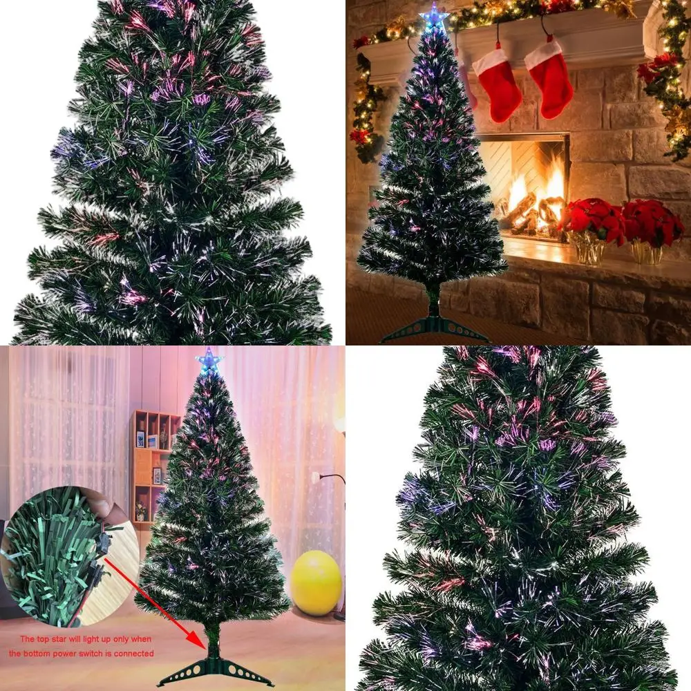 

6-Foot Pre-Lit Green Artificial Christmas Tree with Stand and Top Star for Festive Indoor Decor