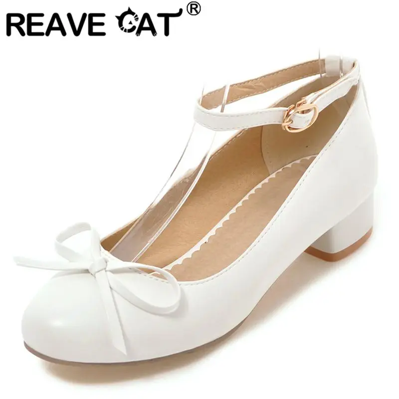 REAVE CAT Ladies Shoes 2026 New Fashion Flock Suede Women Pumps Round Toe 8cm Wedges Buckle Strap High Heels Soft Party Shoes