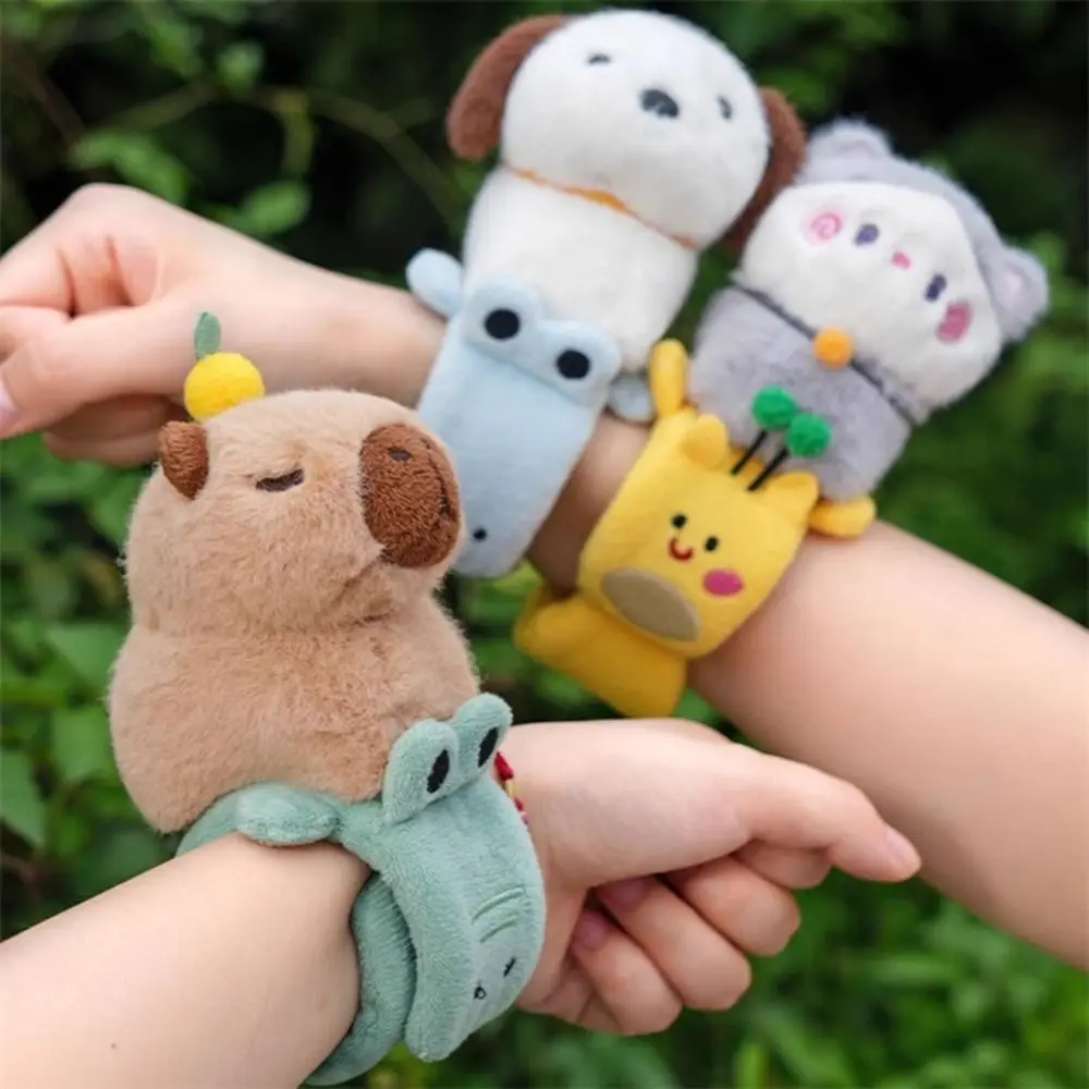 Funny Plush Capybara Slap Bracelets Cartoon Stuffed Dolls Animal Clap Ring Capybara Slap Wristband Kids Gift