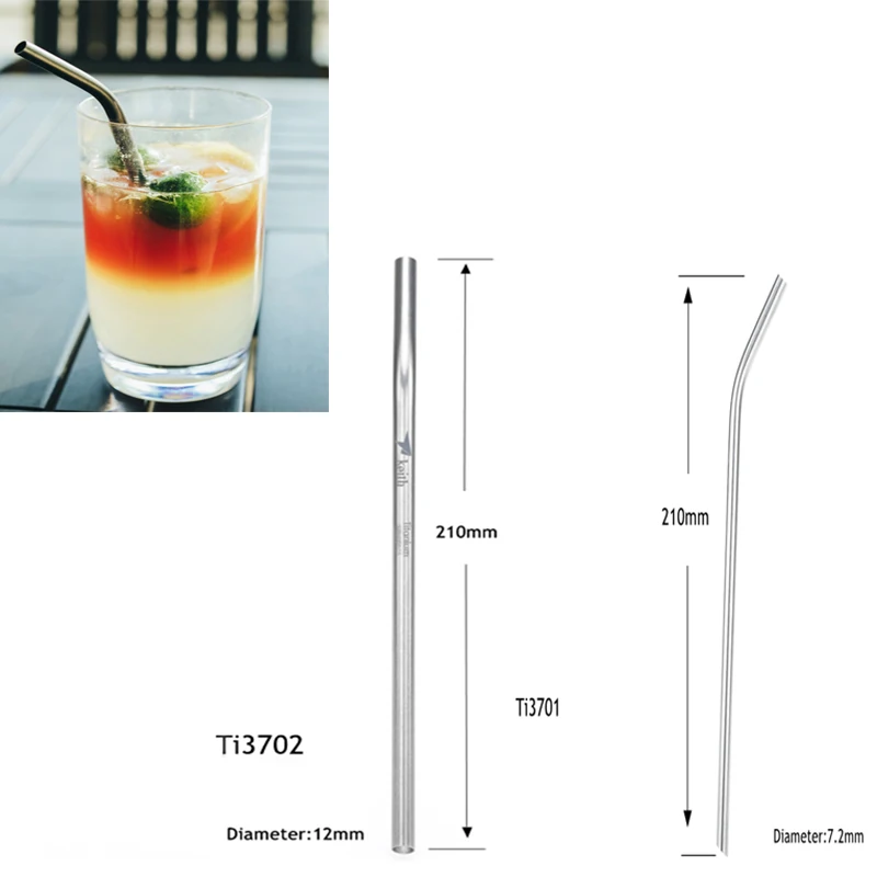 Keith Reusable Titanium Straight Bent Drinking Straw With Bag Cleaning Brush Set Party Bar Event Accessory For Juice Cocktail