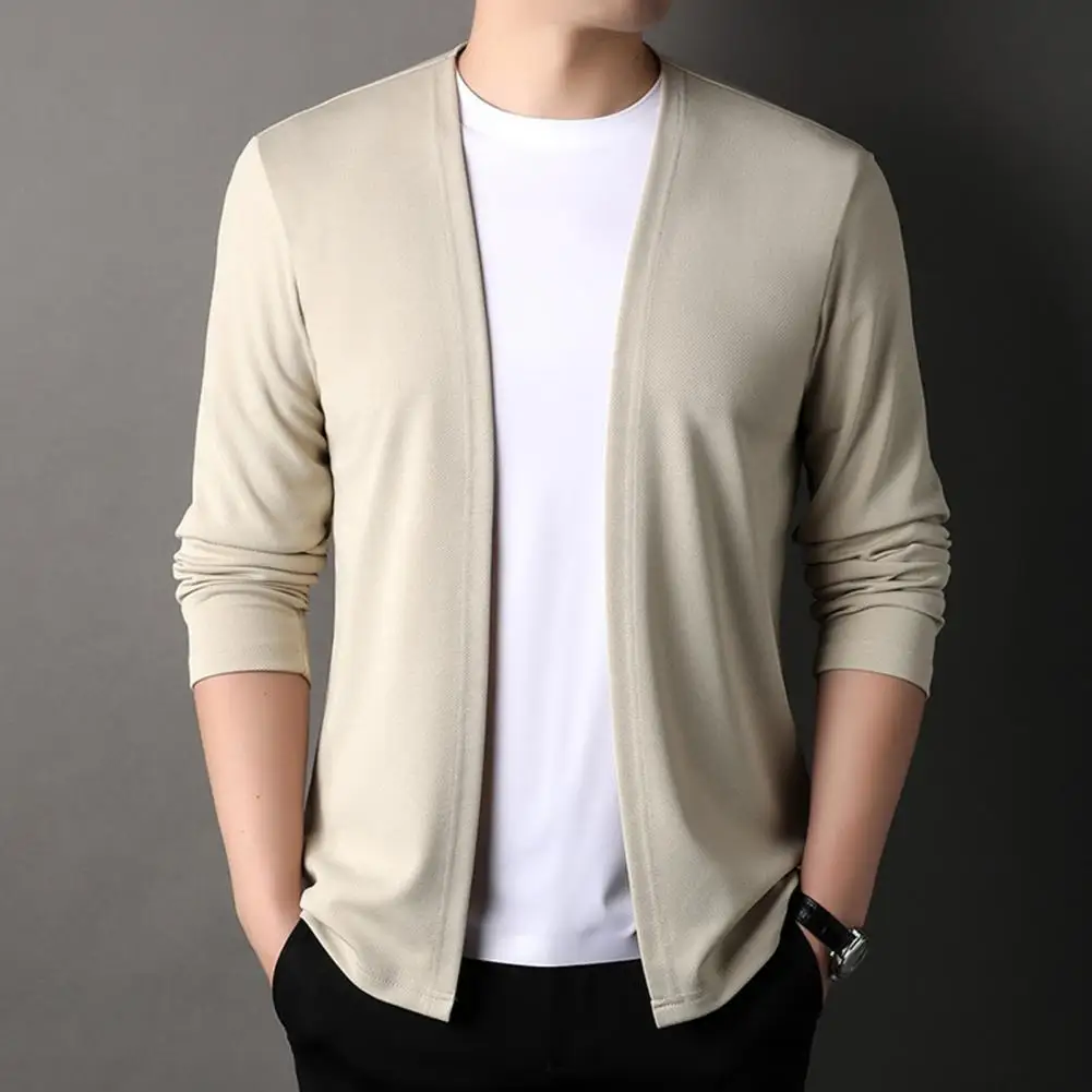 Men Knitted Cardigan Elegant Open Front Formal Business or Casual Wear in Spring Fall Men Sweater Cardigan All-match Men Jacket