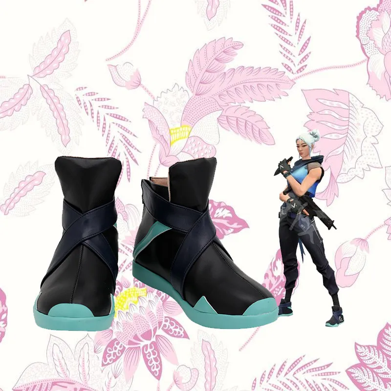 

Anime Valorant Joon-Hee Cosplay Shoes Black Short PU Leather Flat Sole Boots For Halloween Carnival