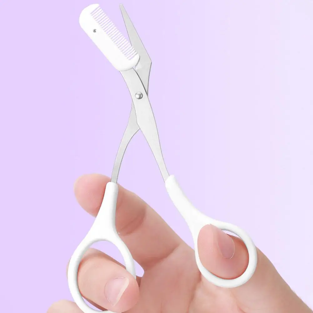 Tesoura de corte de sobrancelha de aço inoxidável com pente, ferramenta segura de maquiagem para aparar sobrancelhas, criação precisa de formato perfeito de sobrancelha