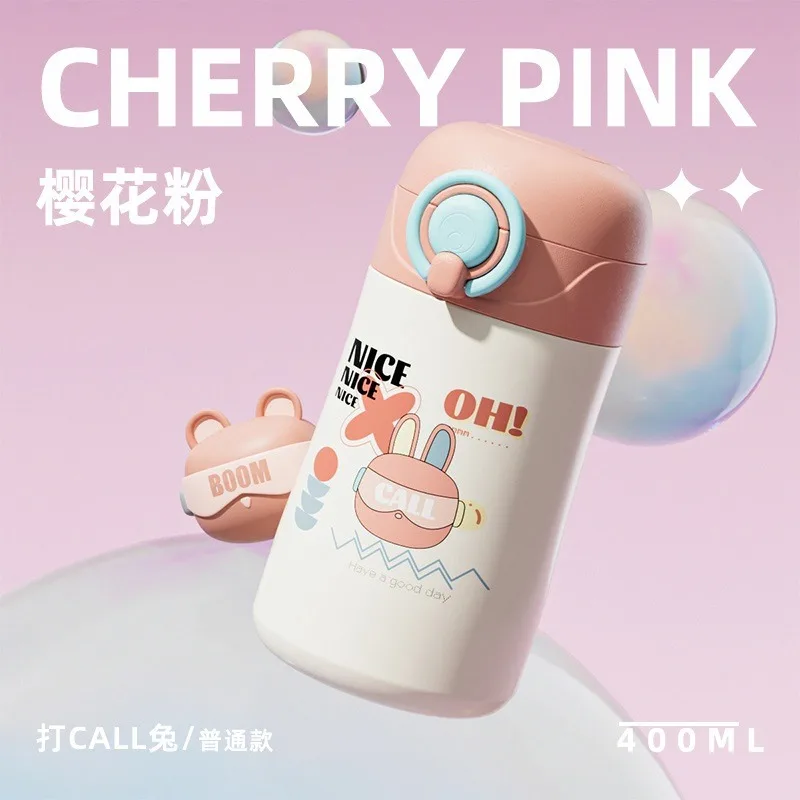 High looks quotient Cute Cartoon Kids Water Bottle Portable Mini Thermos Cup 316Stainless Steel Flip Straw Cup for School Travel view 5