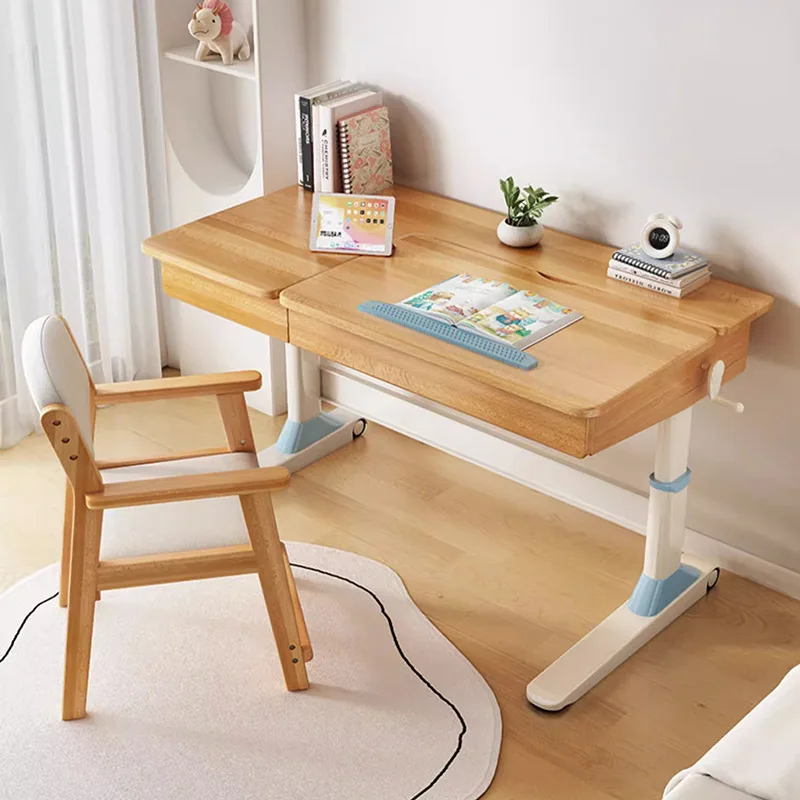 

All Solid Wood Adjustable Modern Style Study Desk and Home Chair Set for Elementary School Children's Writing Use