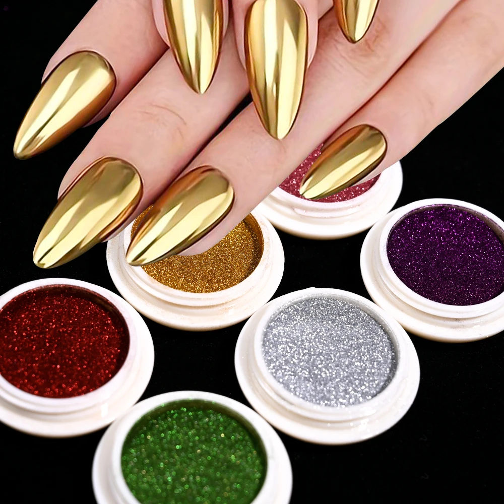 6Jars Christmas Magic Mirror Nail Glitter Powder Red Green Classic Metallic Chrome Nail Powder for Xmas Manicure Rubbing Pigment - Image 4