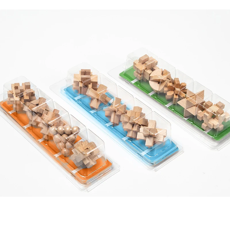 5pcs Wooden Unlock Toys Set Kong Ming Lu Ban Lock 3D Interlocking Puzzles Game IQ Educational Brain Teaser for Adults Kids