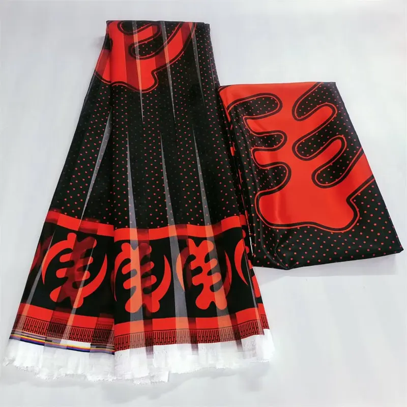 African Silk Satin Fabric for Women Dress, Black and White Ribbon, Silk Material, 6Yards. (OP-08-37