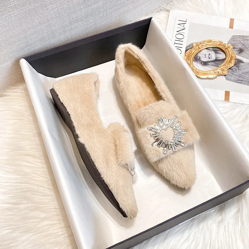 navy blue dress for baby girl Round Toe Winter Suede Flat Shoes with Fur — Obiono main image 0