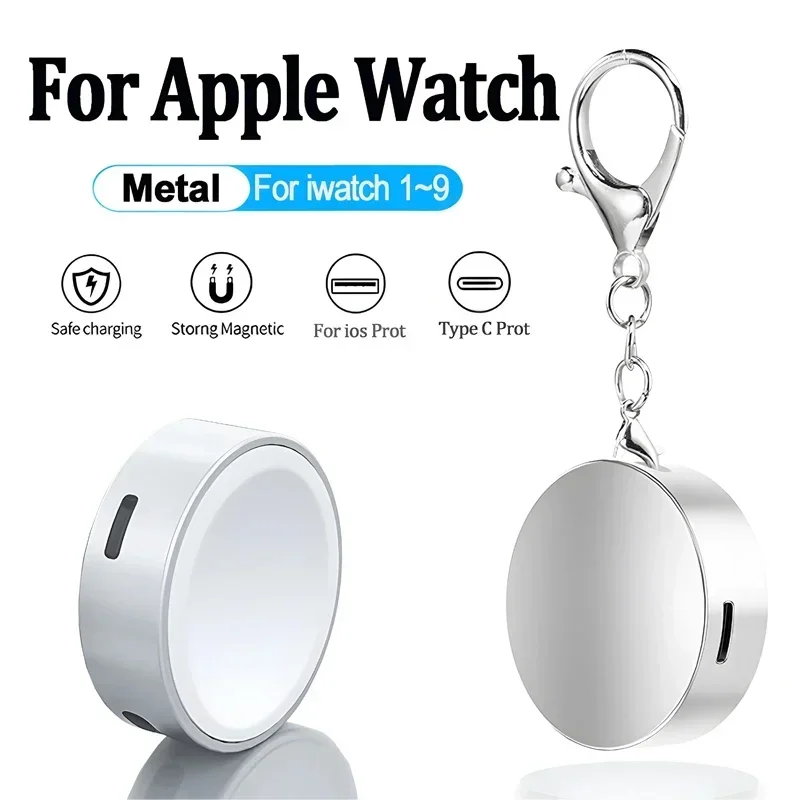 Metal Magnetic Charger Smartwatch Charger Portable for Apple Watch 9 8 7 6 Type C L Double Port Charging for iWatch 1-9 Ultra