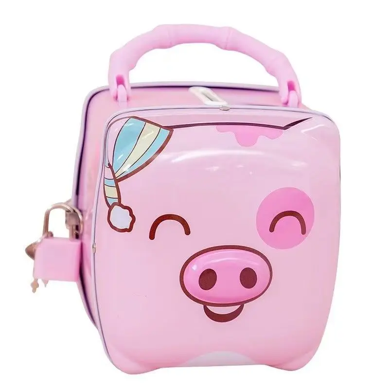 Boîte à billets pour enfants, tirelire d'animaux de dessin animé avec serrure à clé, ornements de bureau, rangement Portable de pièces de monnaie en métal