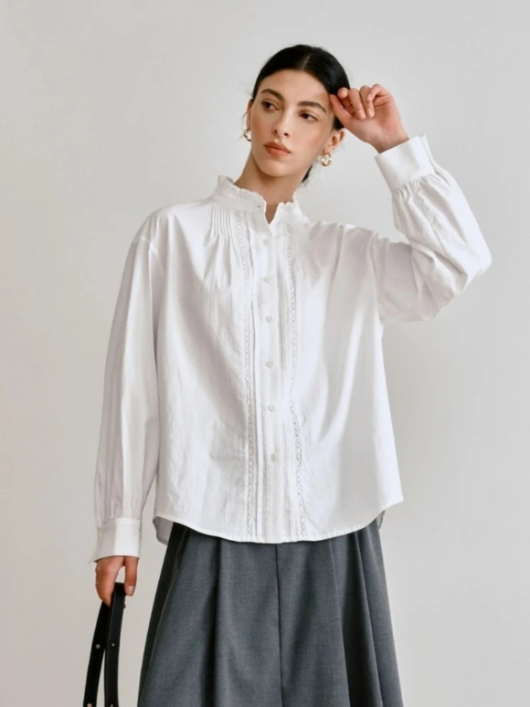 

OLrain French White Shirt Women 2025 Elegant Loose-Fit Long Drop Sleeve Shirt Edible Tree Fungus Ladies Tops Woman O57QC000230