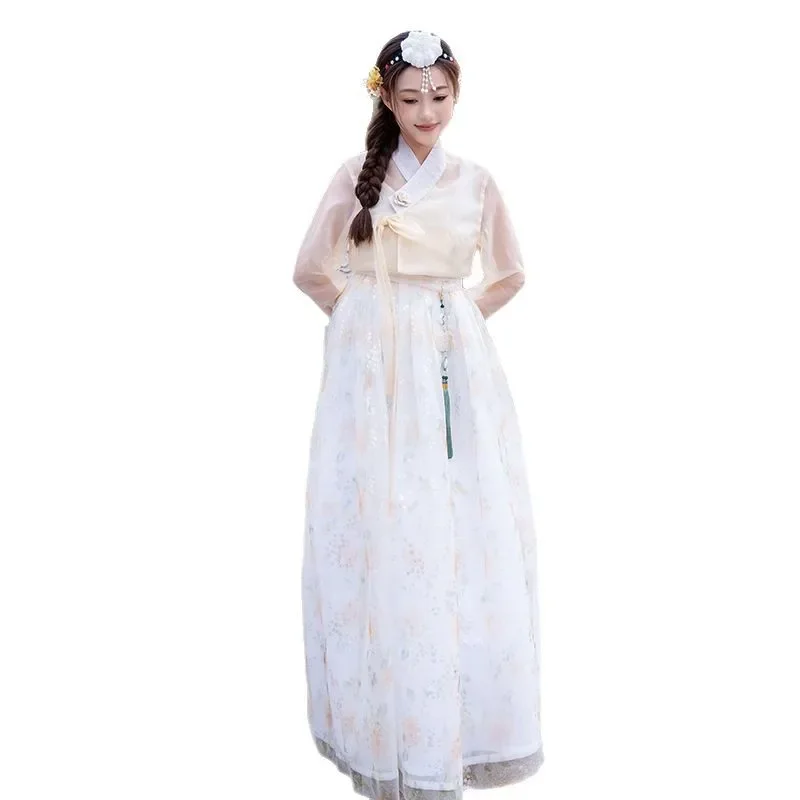 Корейское платье ханбок для женщин, древний традиционный сценический танцевальный костюм, дворец меньшинств, танцевальный костюм для свадебной вечеринки