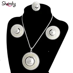 Shamty Big Size Ethiopian Bridal Jewelry Sets For Women African Silver Color Sets Nigeria Sudan Eritrea Kenya Wedding Gift