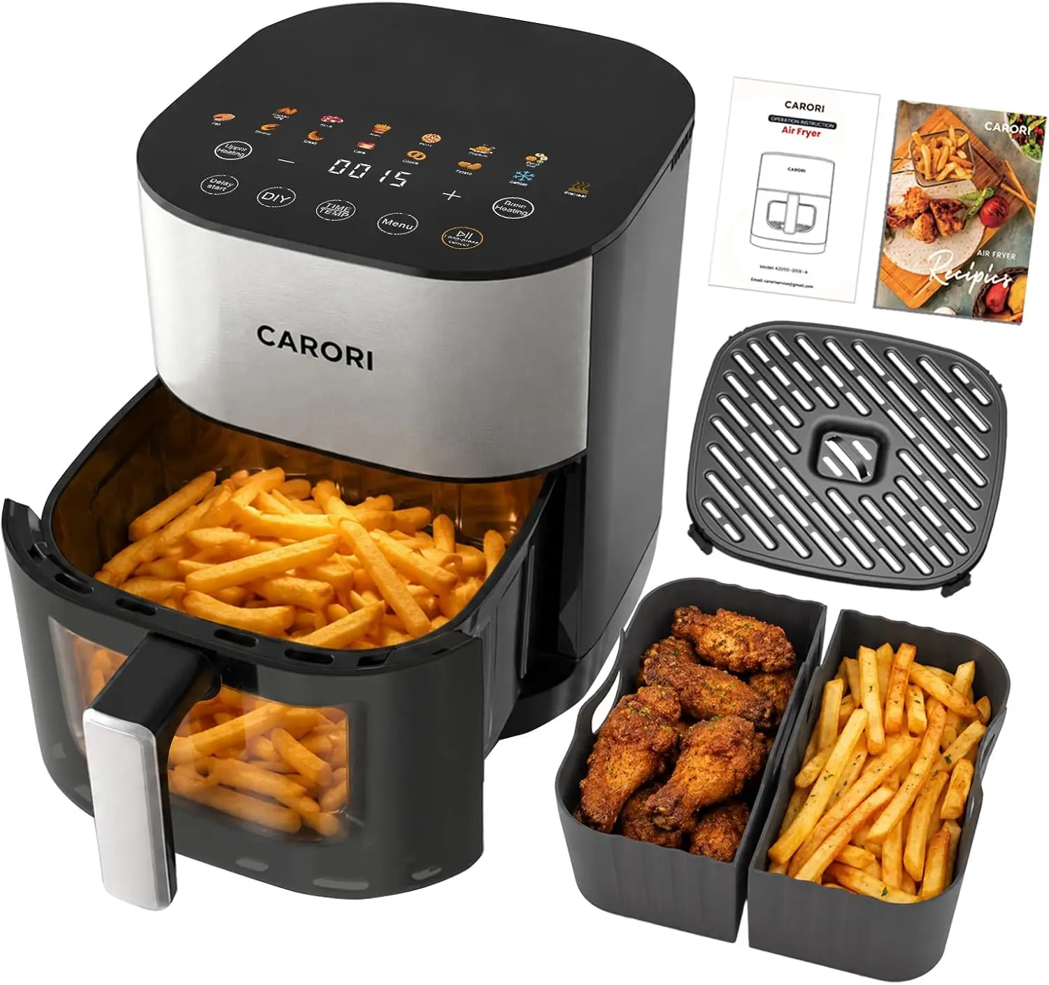 6 Qt Air Fryer with Dual Heating and Viewing Window, 14 Presets Plus DIY Mode, Dishwasher-Safe Basket and Crisper Tray