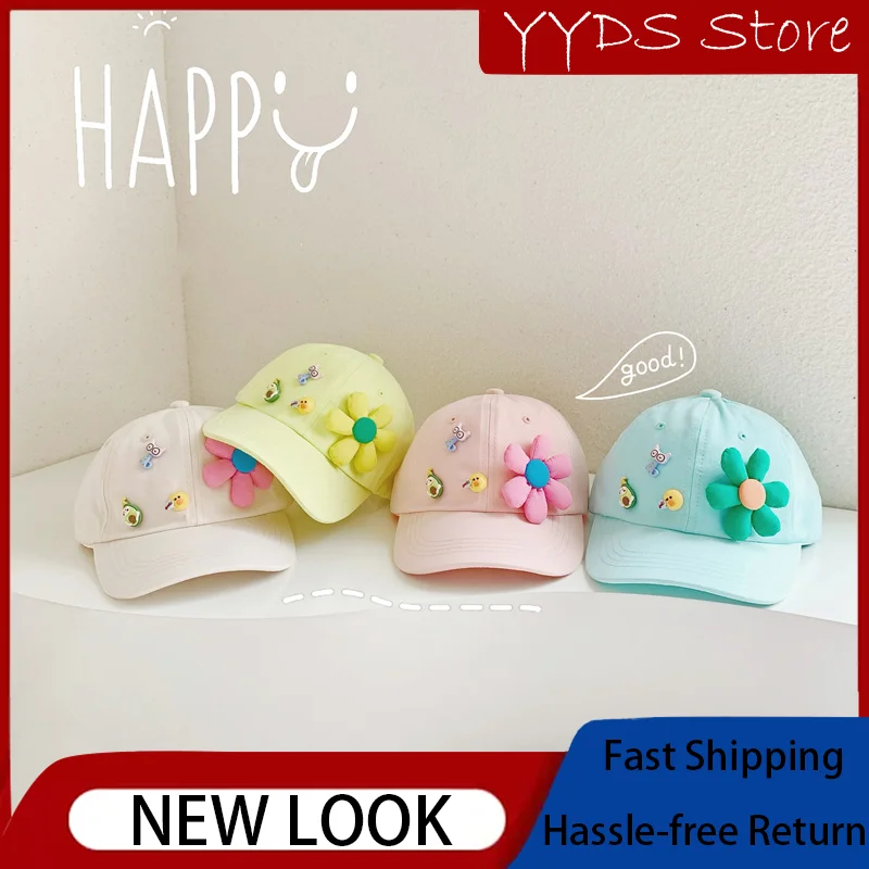 Kids Baseball Cap Stereo Cartoon Flower Doll Girl Baseball Cap Outdoor Versatile Baby Cap, Summer Sun Protection Sun Hat