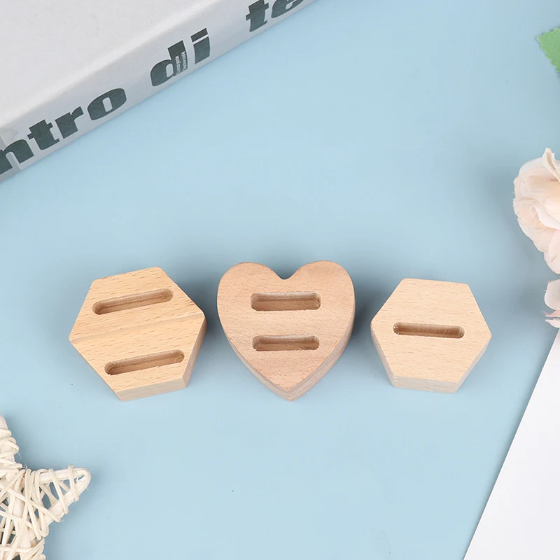 1pc Natural Wood Hexagon/Heart Shape Ring Display Holder Single/Double Slot