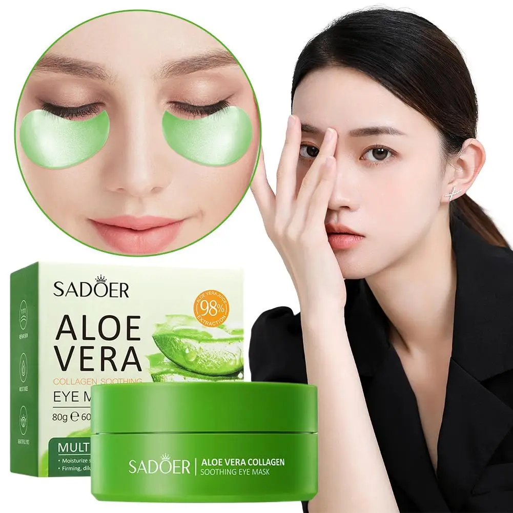 SADOER الألوة فيرا الكولاجين قناع عين العين مكافحة الهالات السوداء عيون أكياس ترطيب ترطيب المضادة للتجاعيد قناع جفاف التصحيح