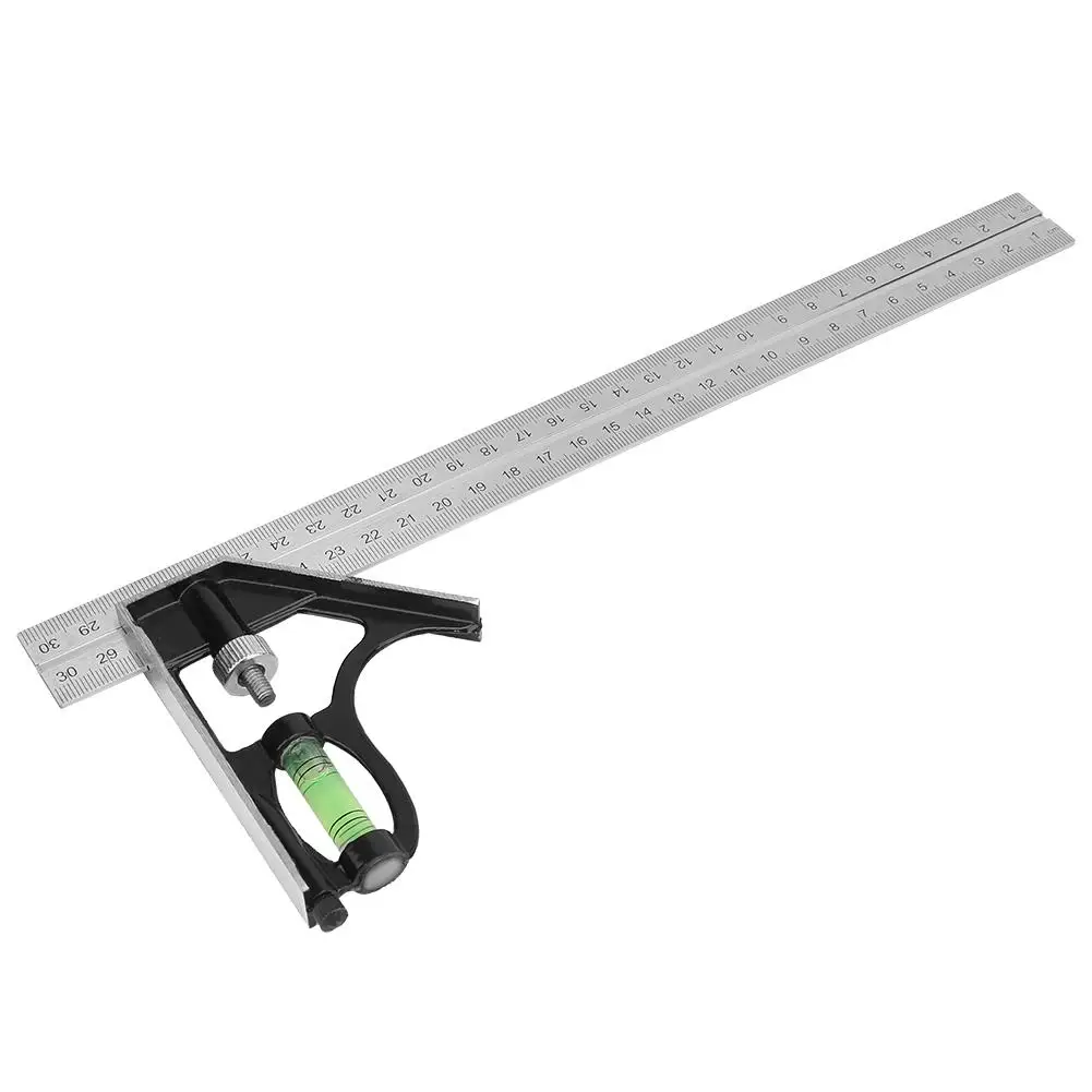 300mm Adjustable Combination Square Angle Ruler 45 90 Degree with Bubble Level Stainless Steel Tool for Precise Measurements