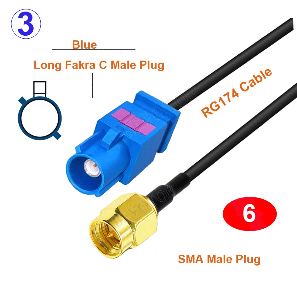 RG174 Cable Long Fakra A/B/C/D/E/F/G/H/I/Z Male to SMA Male Connector Car GPS Navigation Antenna Extension Cord RF Coax Pigtail