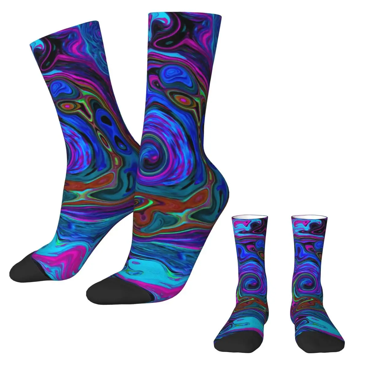 Groovy Hippy Print Socks Blue and Purple Liquid Elegant Stockings Winter Non Slip Couple Socks Warm Soft Custom Running Socks