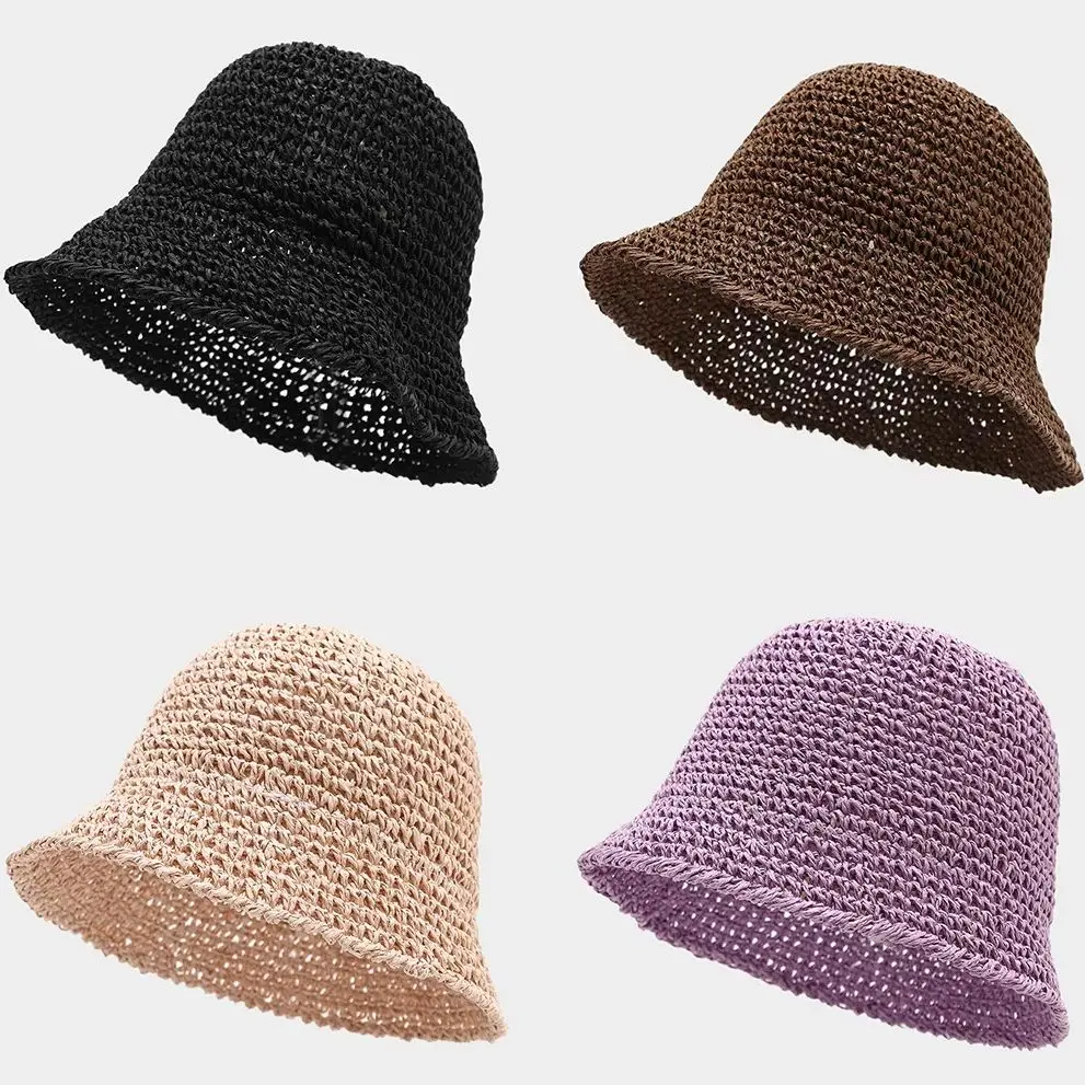Beach Korean Straw Hat Summer Women Visor Bucket Hat Fisherman Hat Hand Weaving Panama Girl Fishing Chapeau Sun Hats Tool