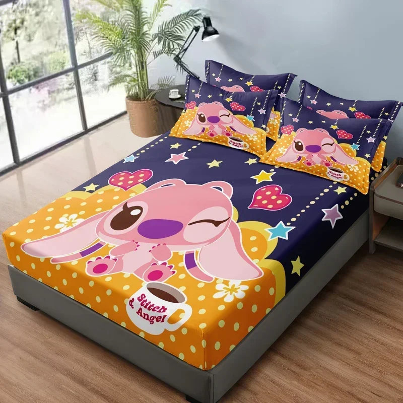 3-piece cartoon anime Stitch pattern matte three piece fitted sheet set, bedroom printed bed cover set, bedding