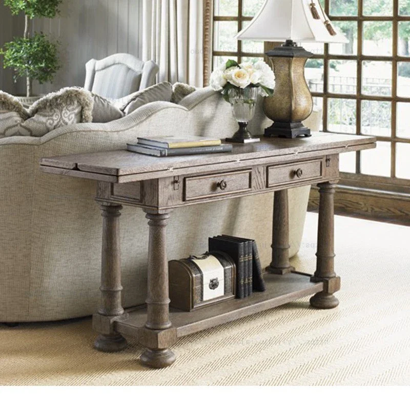 

American-Style Solid Wood Dining Table French Retro Rectangular Table High-End Folding Table Simple Modern Desk