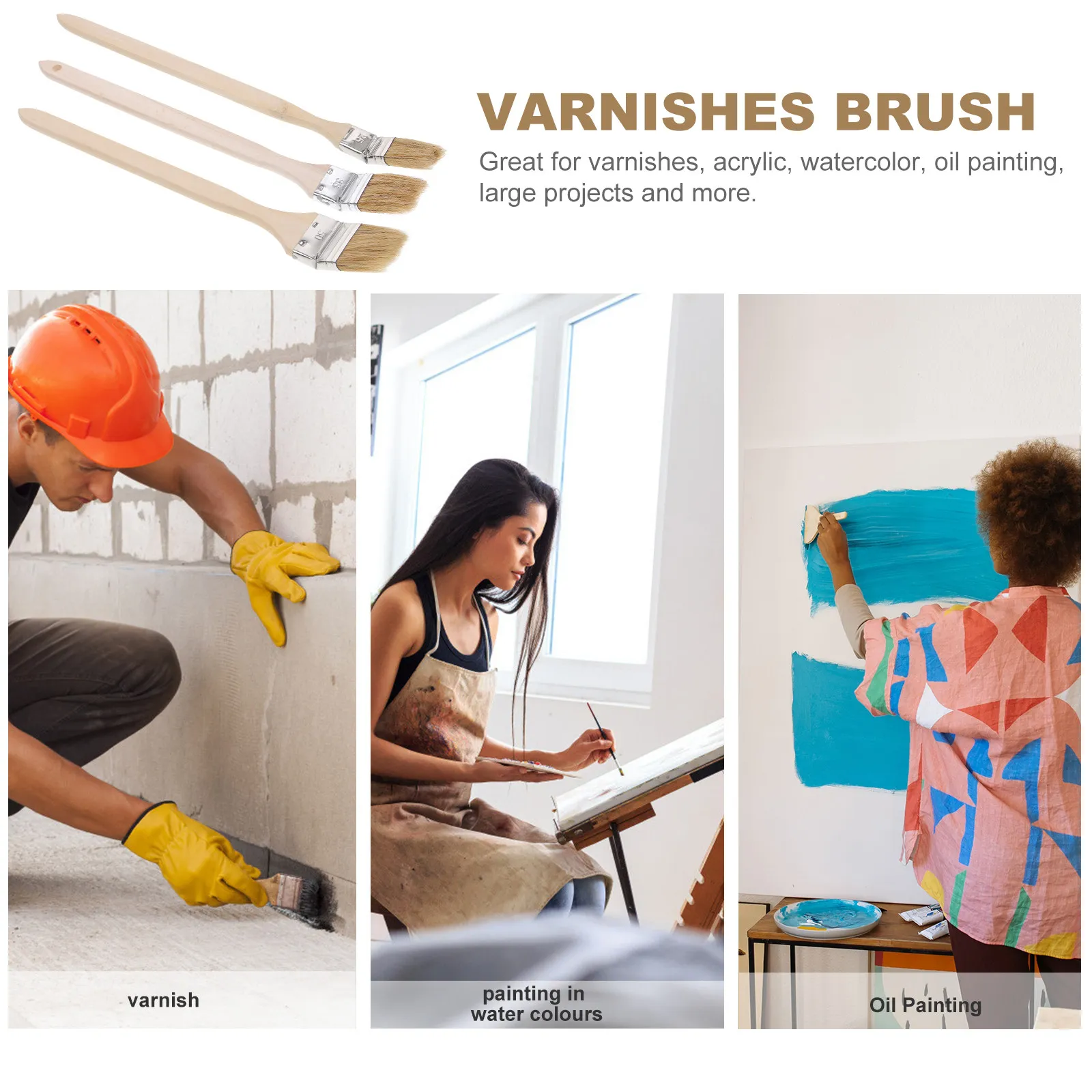 

Набор из 3 кистей с мягкой щетиной для покраски стен и мебели, деревянная ручка, инструменты для DIY, портативные кисти для покраски с деревянной ручкой