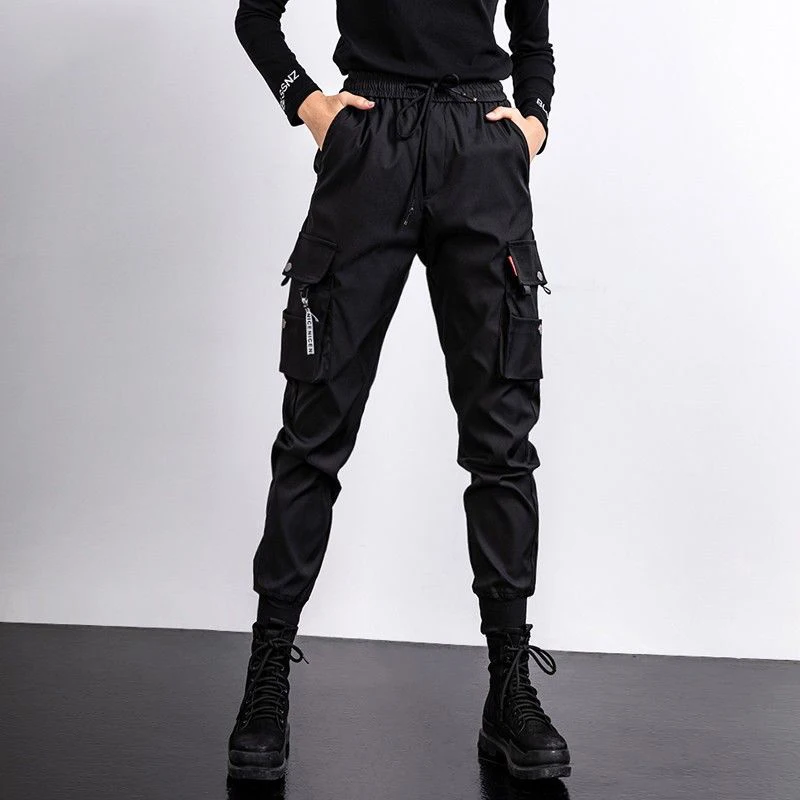 السراويل البضائع السوداء النساء ركض غير رسمية الصديقين فضفاضة الإناث الهيب هوب السراويل الكورية كابري الشارع الشهير فام السراويل جيوب #2