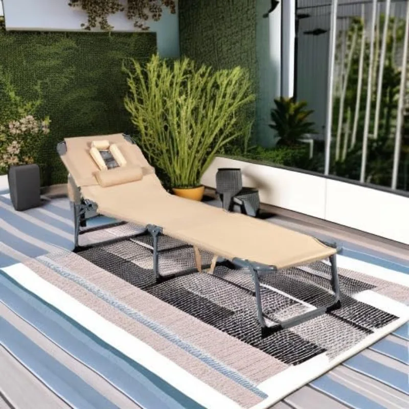 

Folding Adjustable Patio Lounge Chair with Face Hole, Removable Pillow, 330LBS, Carry Strap, Outdoor Sunbathing Chair