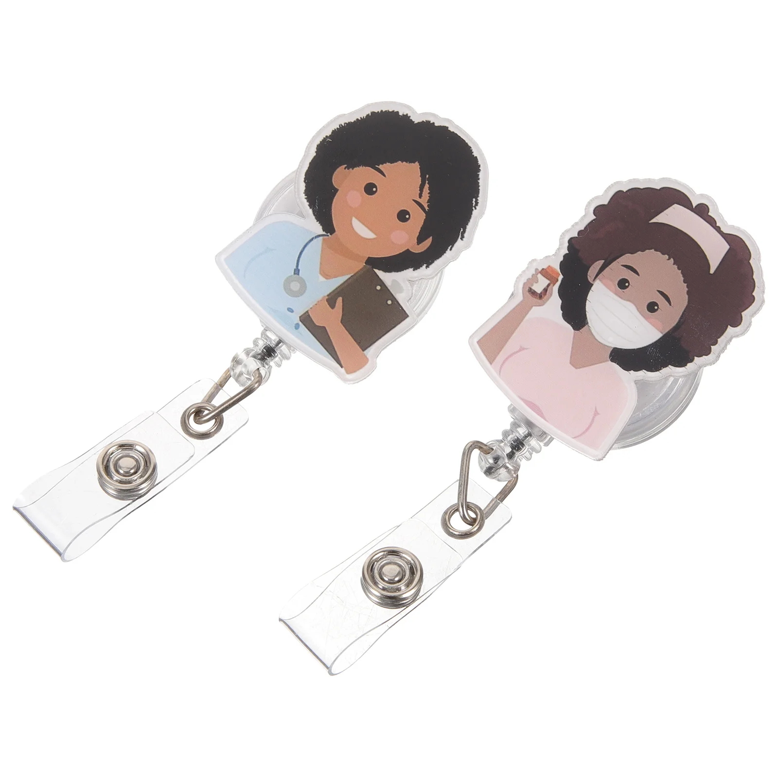 

BCOATH 2Pcs Retractable ID Badge Holder Clip Easy Pull Button Name Card Swivel Design for Nurses Hospital Clinic Use