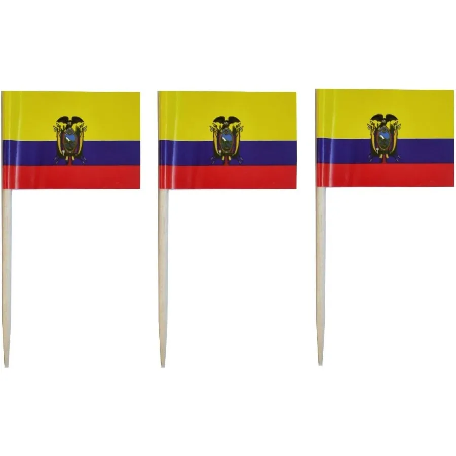 

JAVD CYPS 100 Pcs Ecuador Flag Ecuadorian Toothpick Flags Small Mini Stick Cupcake Toppers Ecuador Flags Country Picks Party De