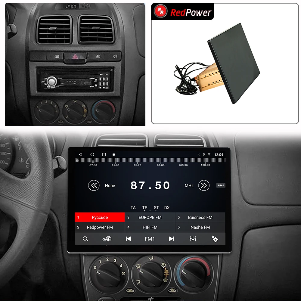 12.95 inch car radio redpower HiFi for Hyundai Accent II 1999 2012 Android 10.0 DVD player audio video DSP CarPlay 2 Din