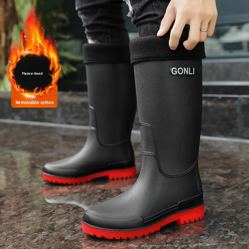 German Style Waterproof Rain Boots Men's Anti-Slip High Tube Long Camping Fishing Snake Bite Proof Thickened Rubber Shoes