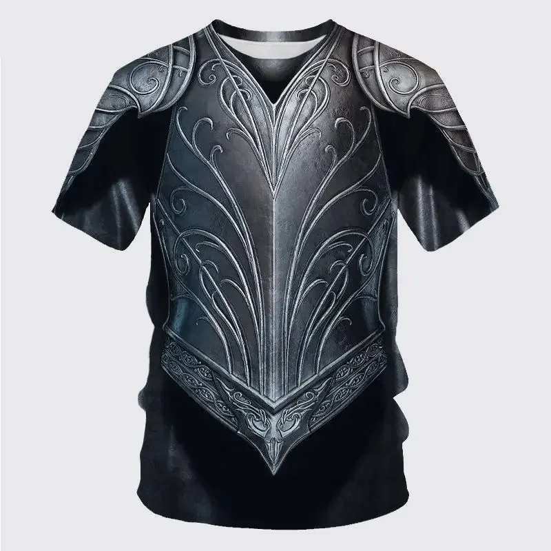 Summer Men 3d Hd Printing T-Shirt Fashion Armor Print Pattern Personality Top Loose O Collar Short-Sleeved Street Plus-Size Top