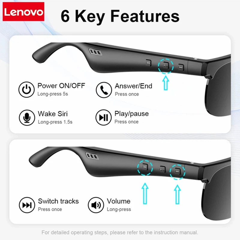 Lenovo 6K AI Smart Glasses Multifunctional Camera Bluetooth Call- Voice Assistant Music Player Translate Photochromic HD Glasses