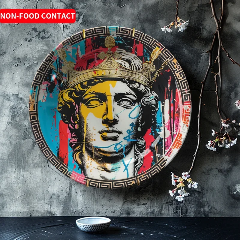 1pc Royal Portrait Ceramic Decorative Plate - Hand-Painted Crowned King Art Wall Decor, Non-Food Contact, Ideal for Home,