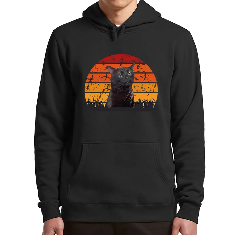 Black Cat Zoned Out Cat Meme Hoodies Vintage Staring Cats Introverts Gift Graphic Hooded Sweatshirt Unisex Soft Pullovers