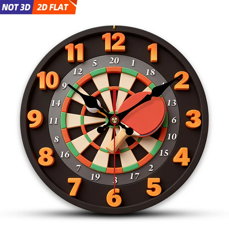 2D Flat. 1pc. Ping Pong Themed Wall Clock, Silent Decorative Clock, Creative Wall Clock, Suitable for Decorating Bedrooms, Livin