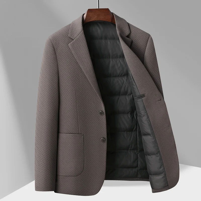 

Middle-aged and young fashionable men's thickened one-piece down suit warm jacket, professional Korean-style business jacket