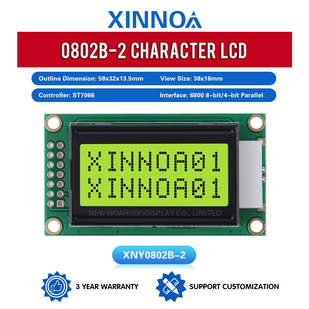 Yellow Green Film 0802B-2 Character LCD Screen 02*8 LCD 8*2 0802 14 PIN 58*32*13.5Mm Original ST7066 Chip LCM Display Module