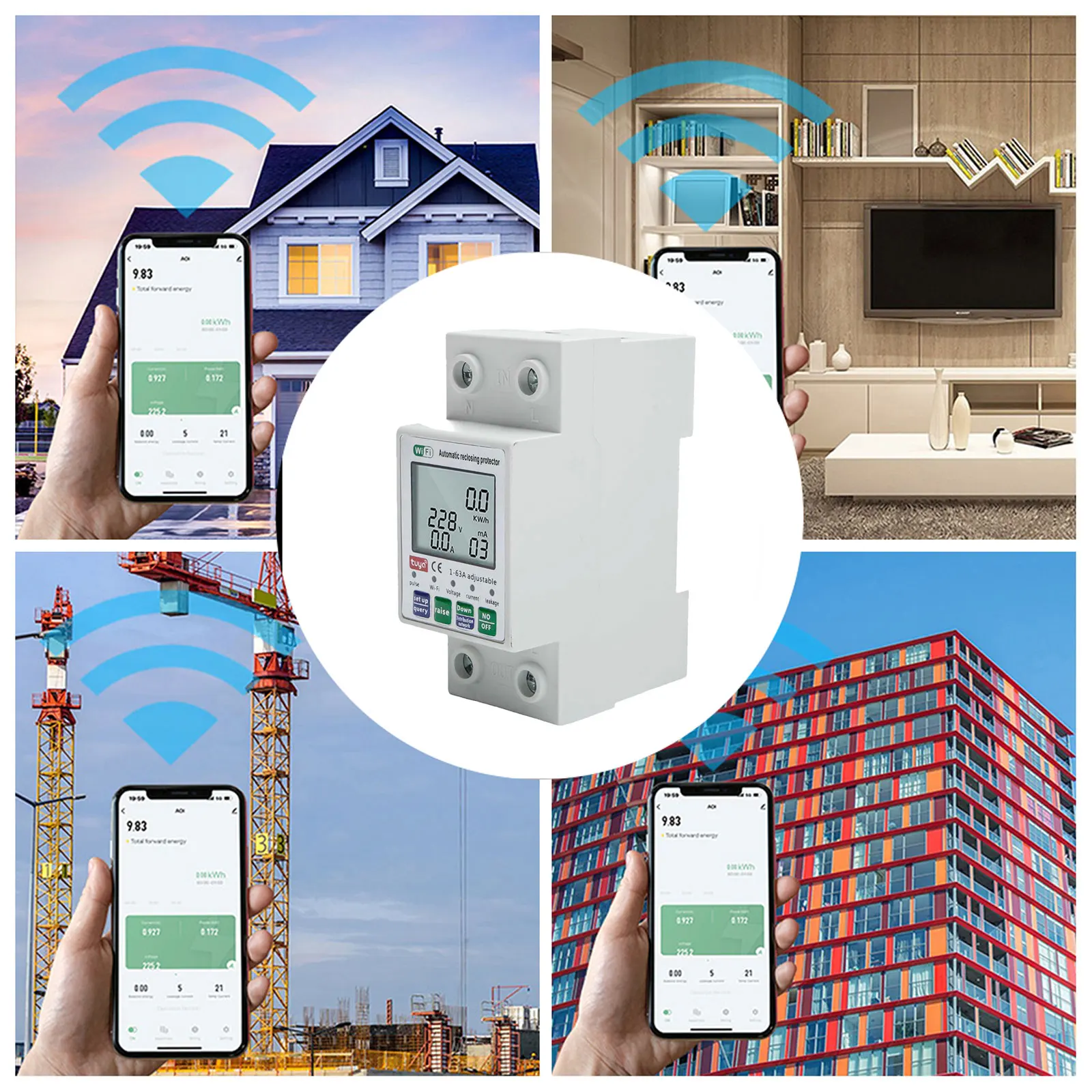 

AC80-300V Breaker Rated Current 1-63A Current Breaker Automated Recovery Digital LCD Display Mobilephone APP Control